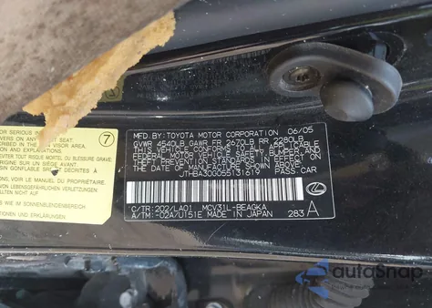 2005 Lexus Es from USA, damaged, VIN JTHBA30G055131619